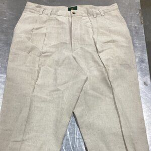 Men's Cream Linen Blend Pleated Dress Pants